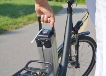 Removing an eBike battery pack.