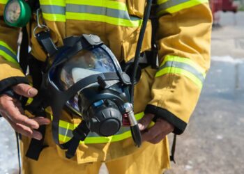 Firefighter with safety gear.