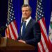 Calif. Governor Gavin Newsom at podium.