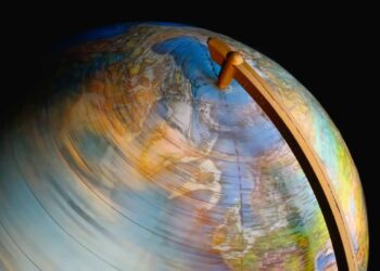 Spinning globe with black background.