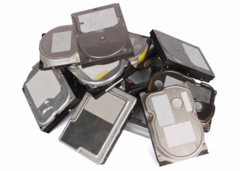 Hard drives collected for recycling.