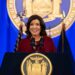 N.Y. governor Hochul at a podium, speaking at an event.