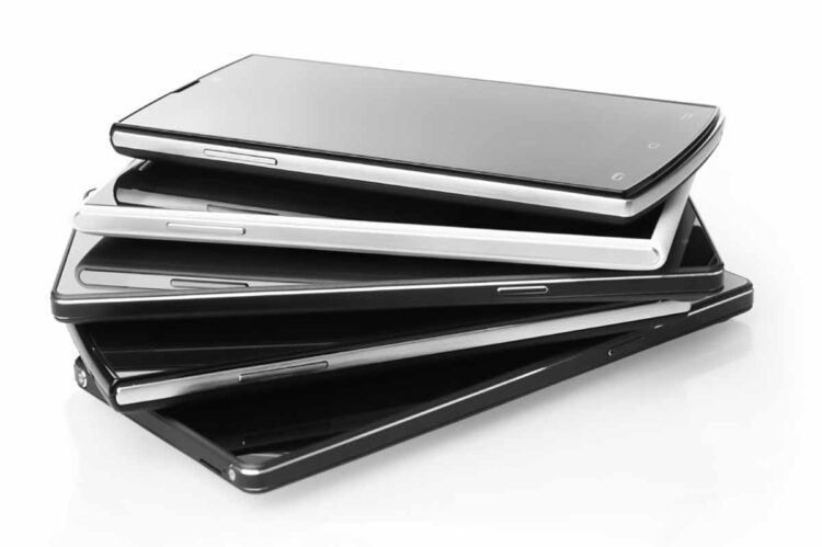 Stacked mobile phones.