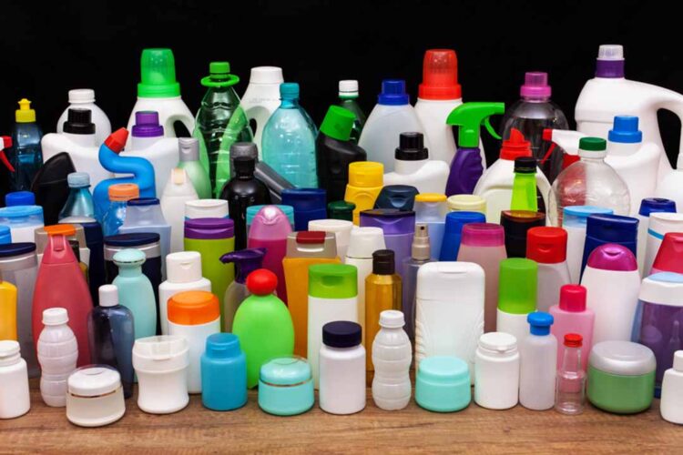 Plastic packaging samples arranged on a table.