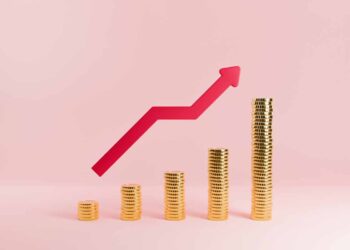 Rising graph with stacked coins.