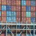 Shipping container stacked at a port.