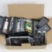 Scrap electronic devices gathered for recycling.