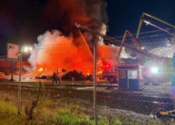 Fire at an EMR recycling facility in Camden, New Jersey May 29, 2026.