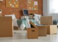 College dorm room with boxes from moving day