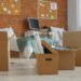 College dorm room with boxes from moving day