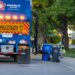 A Republic Services truck picks up a recycling cart in Fort Collins, Colorado.